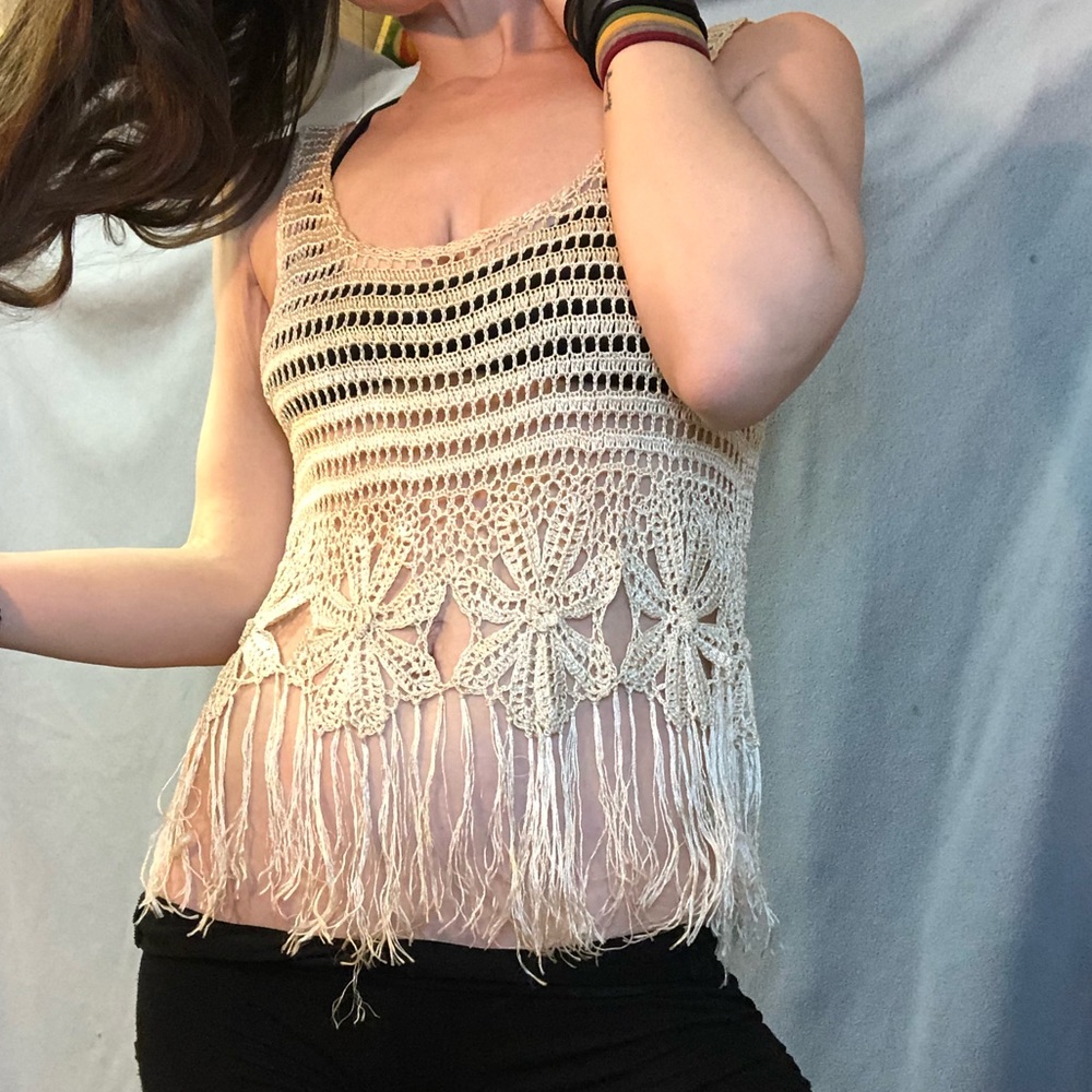 Legit Vintage Boho Crochet Fringe Crop